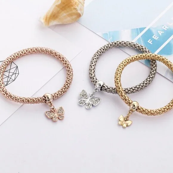 Gold 3 Piece Butterfly Charm Bracelet - Picture 4 of 4